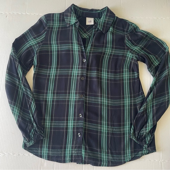 CAbi Tops - CAbi Button up Long Sleeve Blouse Black and Green Plaid Shirt Cabincore Normcore